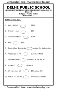 CBSE Class 3 Mathematics Practice Worksheets 22 Mental Maths