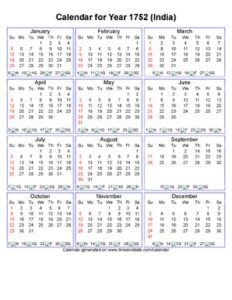 Year 1752 Calendar India thumbnail