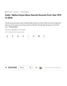 Satta Matka Kalyan Bazar Results Records From Year 1974 To 2019