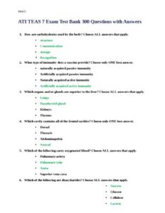 Ati Teas 7 Exam Test Bank 300 Questions With Answers thumbnail