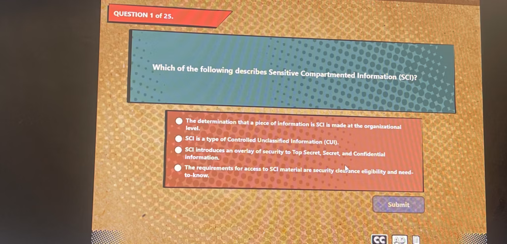 Which of the following describes Sensitive Compartmented Information (SCI)?