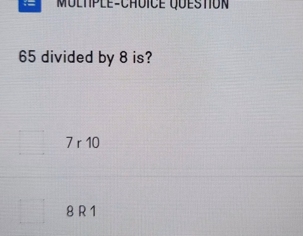 65 divided by 8 is?